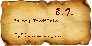 Baksay Terézia névjegykártya
